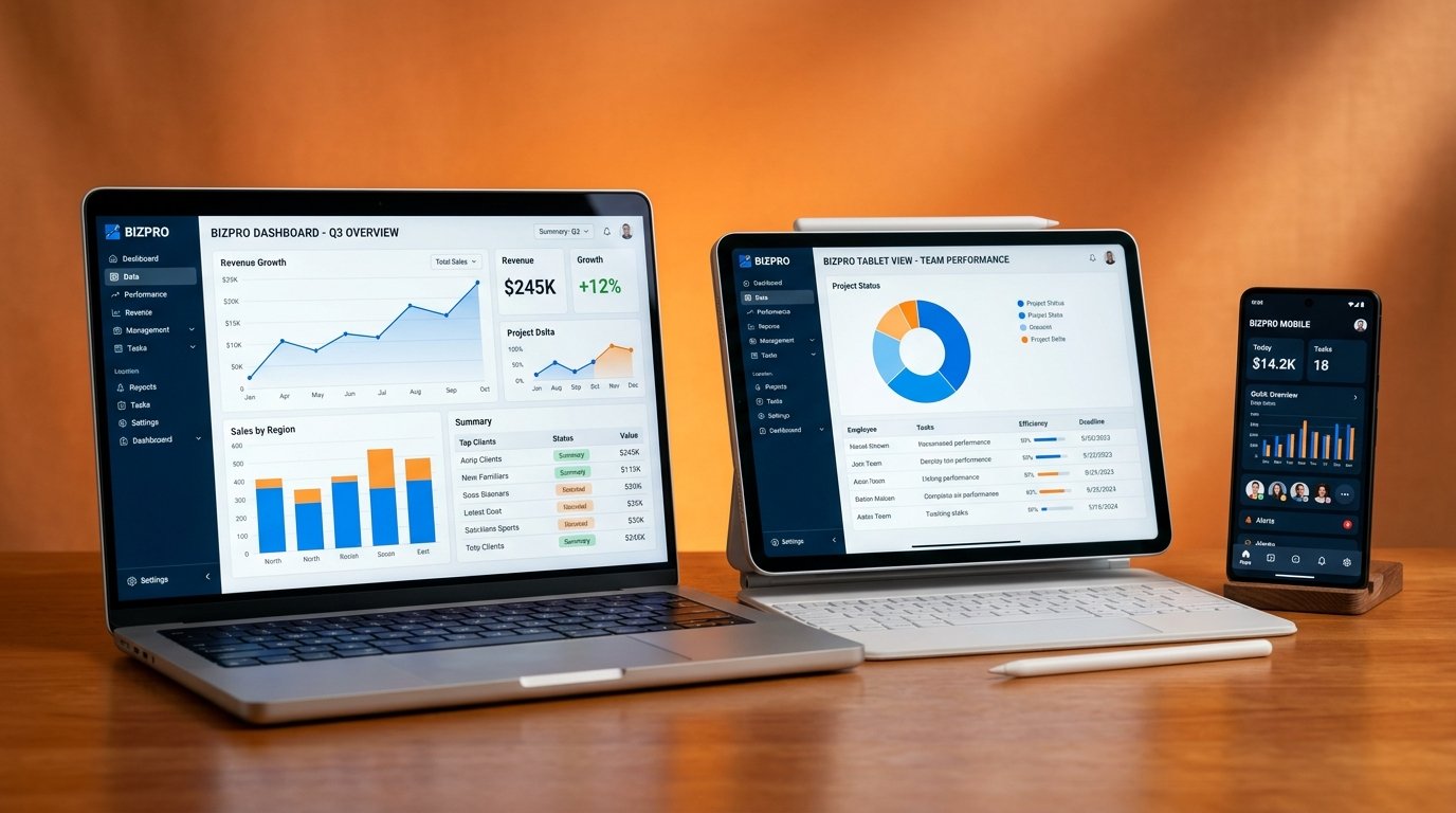 Consultation des rapports financiers et validations sur ordinateur, tablette et smartphone.